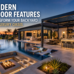Luxurious modern backyard at dusk